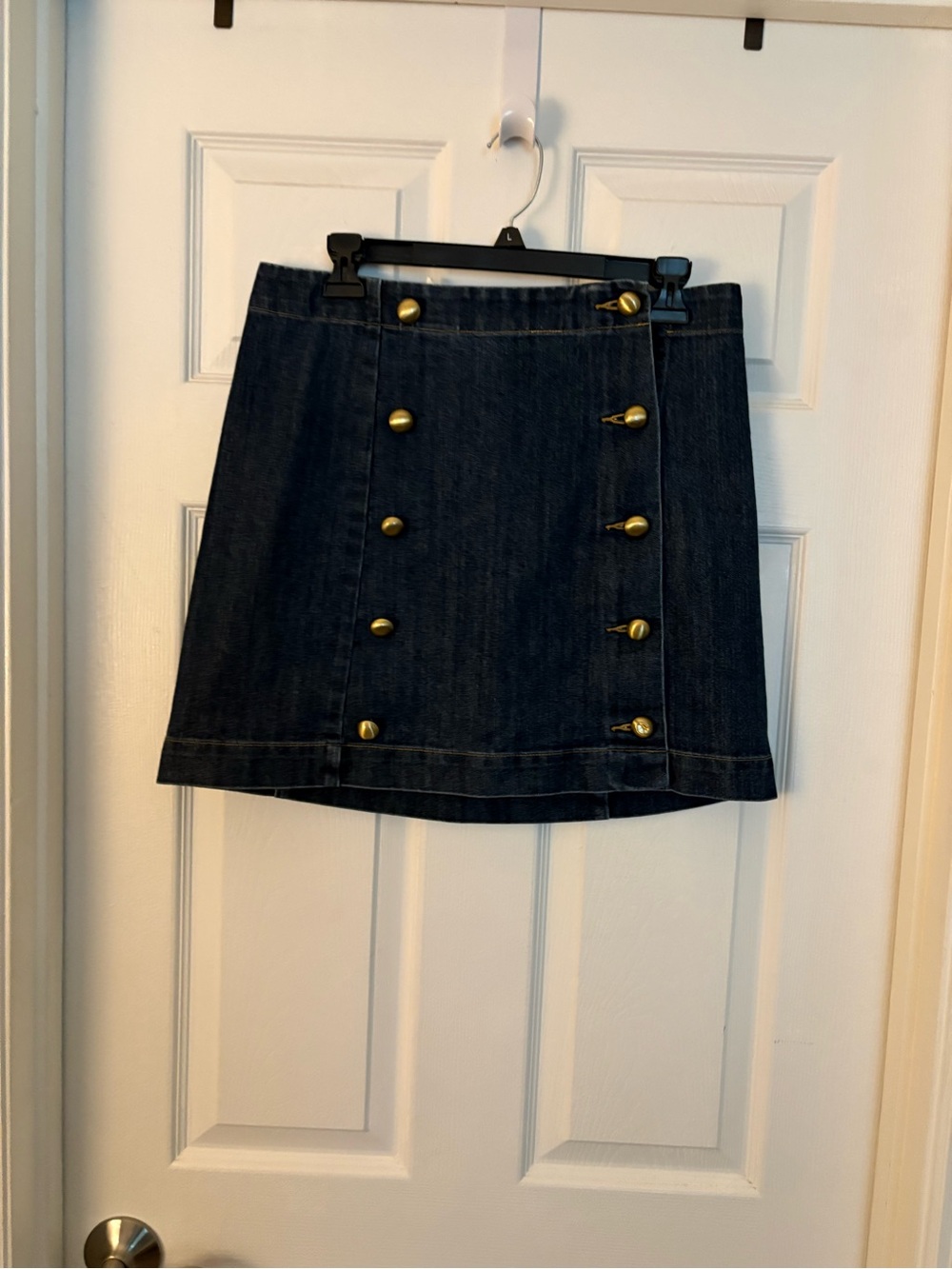 MICHAEL Michael Kors Dark Blue Denim Mini Skirt with Gold Buttons